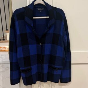 Jones New York Women's Blue and Black Plaid Blazer